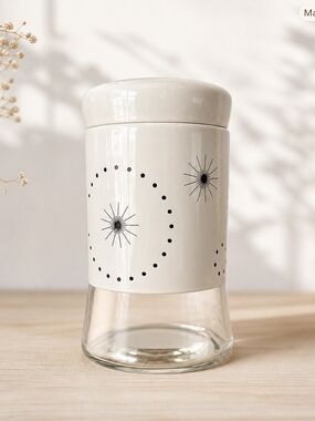 MCM Vintage Atomic Starburst Glass & Ceramic Kitchen Canister Jar